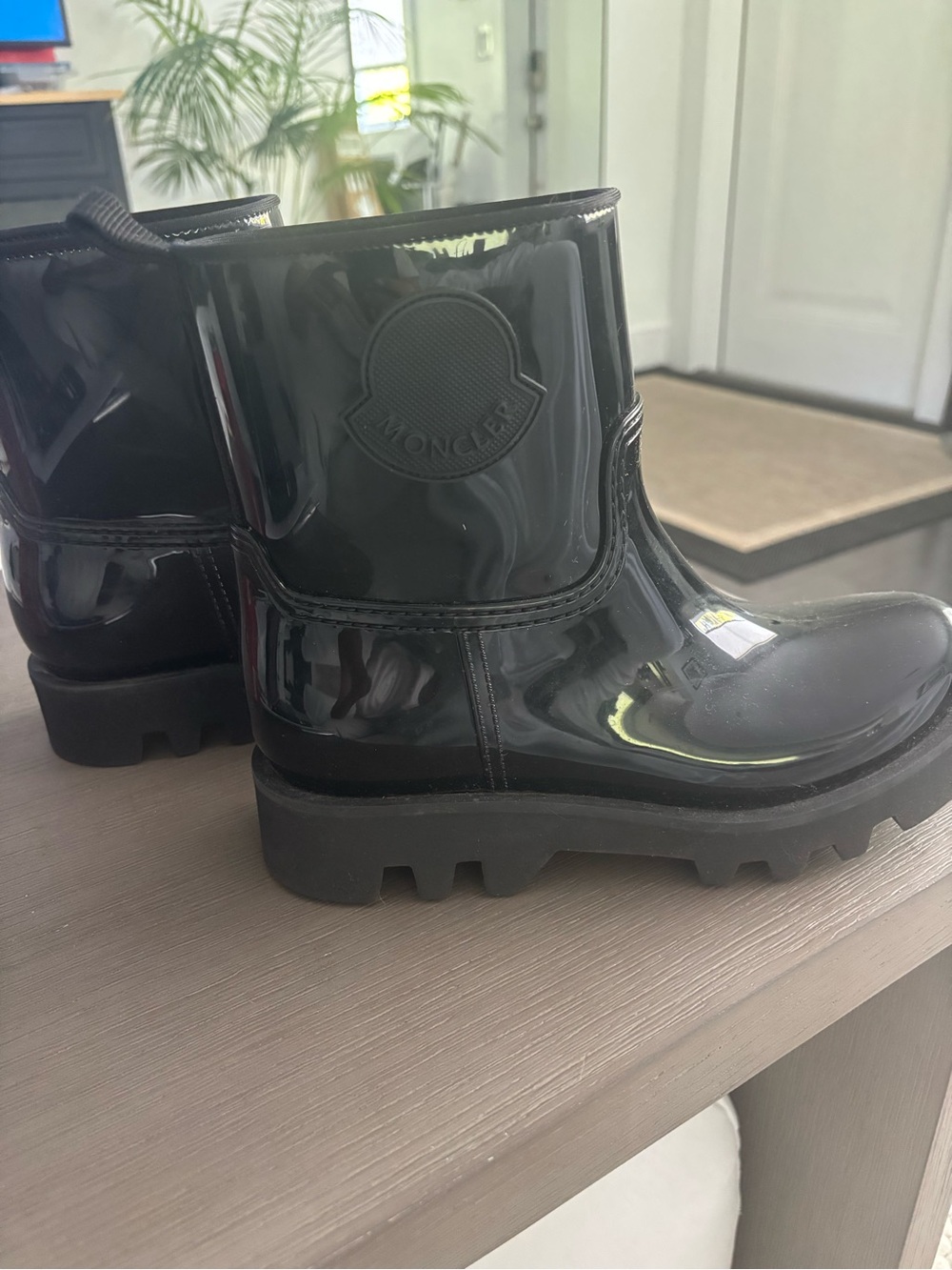 Moncler Glossy Black Chunky Ankle Rain Boots